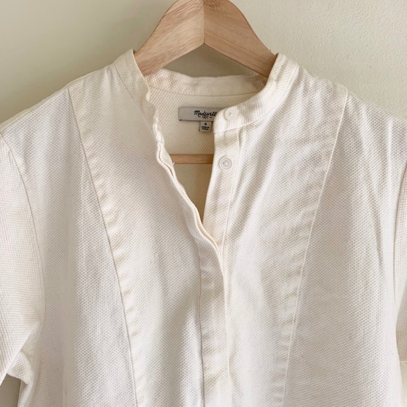 Madewell Cream Short Sleeve Tuxedo Blouse - Picture 3 of 3